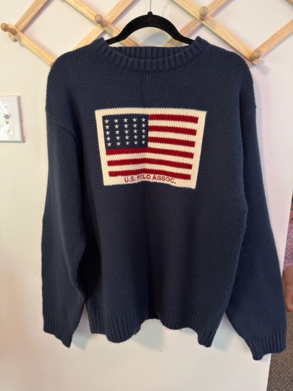 U.S. Polo Assn. American Flag Wool Blend Sweater Medium Navy Blue Vintage